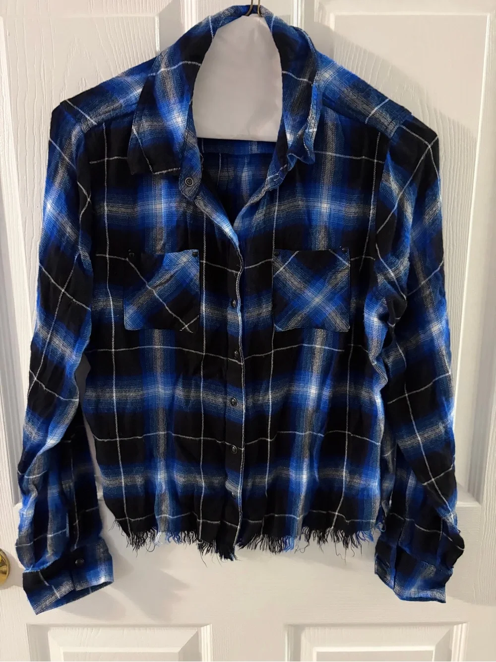 Justice Blue Black Plaid Button-Down Shirt